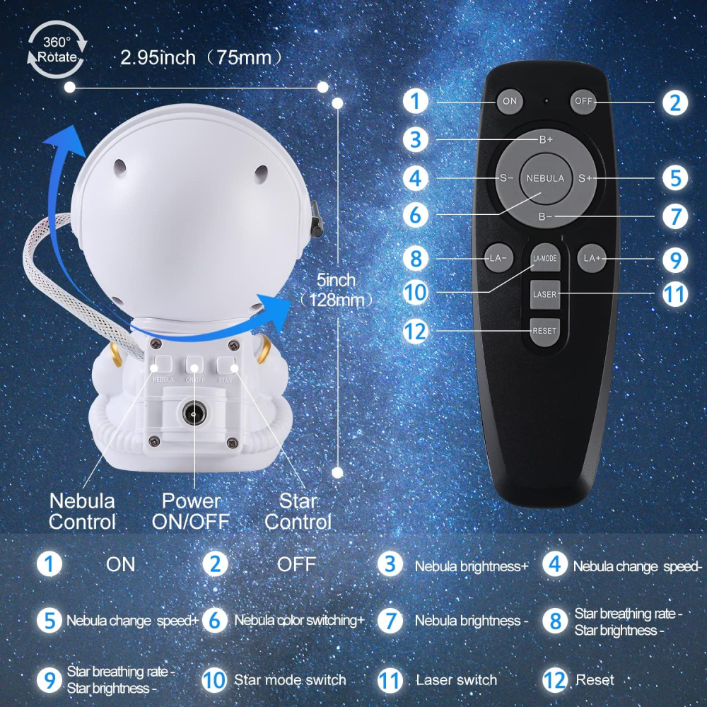 Mini Proyector Astronauta de Cielo Estrellado