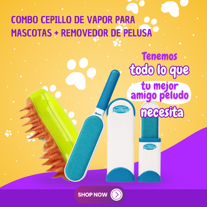 Cepillo Vapor Mascota 3 En 1 + Cepillos Quita mota